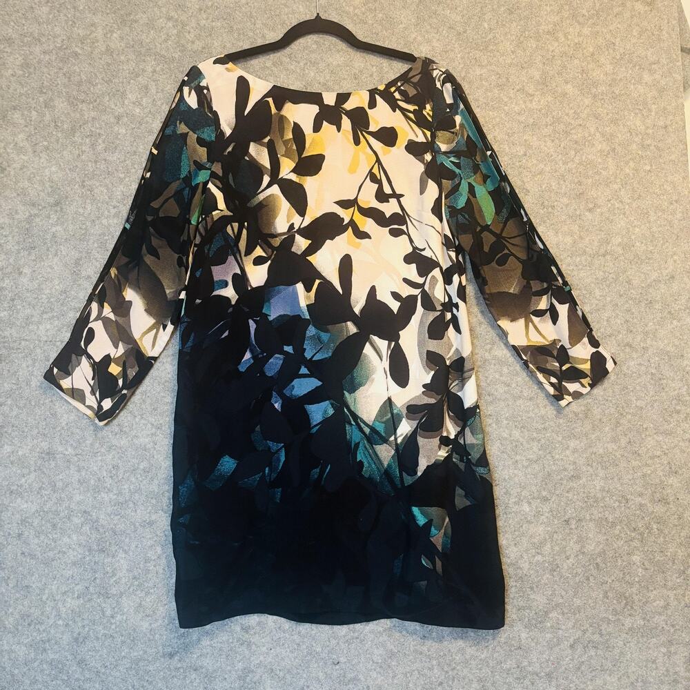 Maeve Anthropologie Dress Womens Medium Black Open Sleeve Floral Print Shift